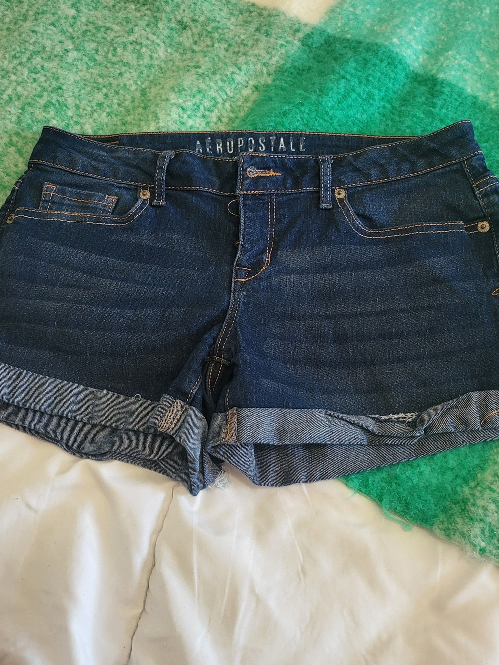 Aeropostale Women's Dark Blue Rolled Cuff Denim Shorts
